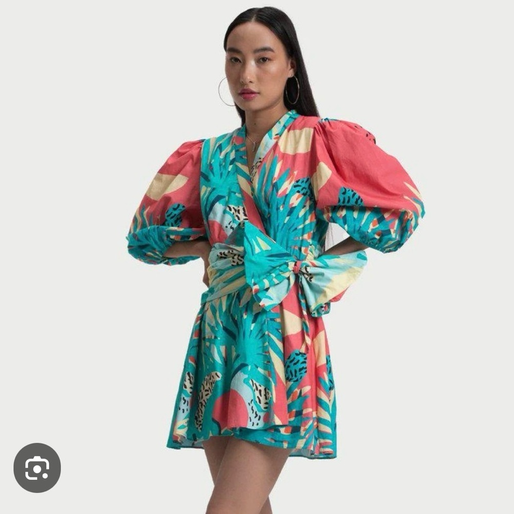 Garrie B Pink and Blue Puff Sleeve Resort Sundress